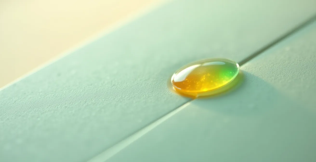 Gros plan macro d'un capteur intégré dans un emballage intelligent, avec LED couleur changeante, surface minimaliste et épurée