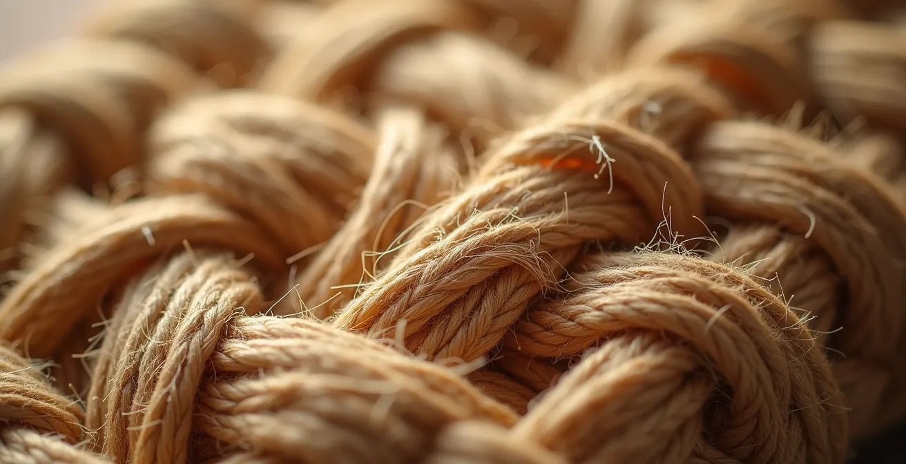 Vue macro des fibres de jute et lin entrelacées montrant la solidité du tissage